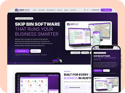 Skip Pilot skip bin software website on desktop and phone