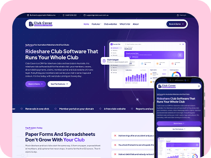 Club Cover rideshare club software website on desktop and phone