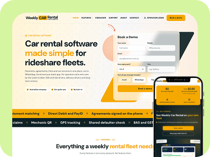 Weekly Car Rental Software website on desktop and phone