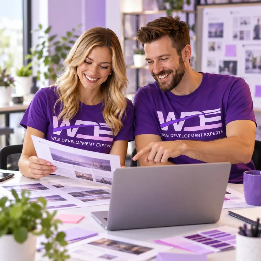 Two Web Development Experts team members reviewing website designs