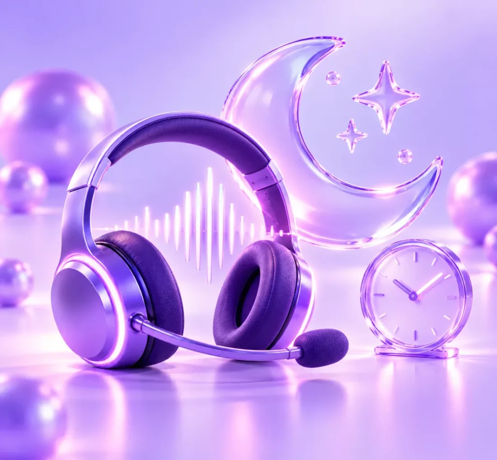 Headset with a moon and clock for after-hours call answering
