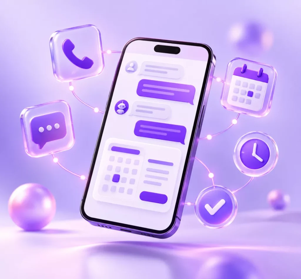 AI receptionist handling messages and a calendar booking on a phone