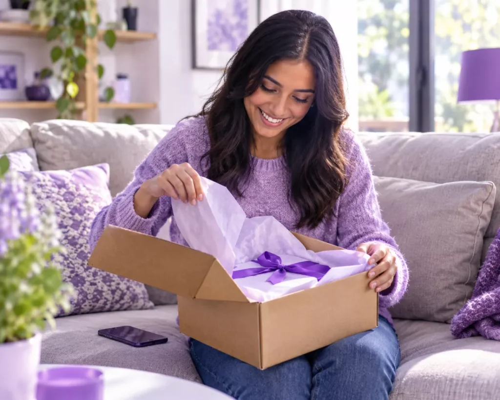 Customer opening a parcel ordered from an online store