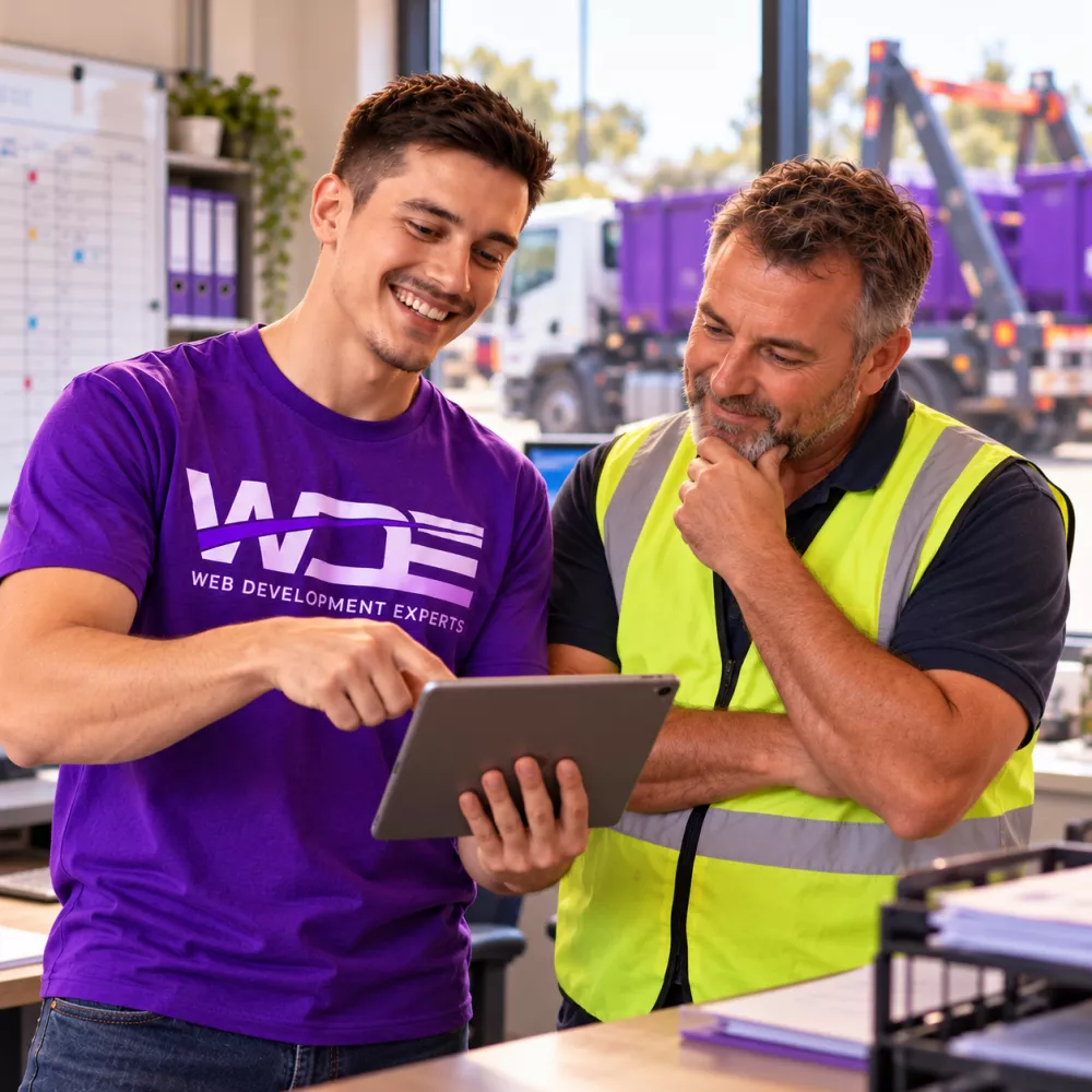 Web Development Experts consultant showing custom software to a depot manager
