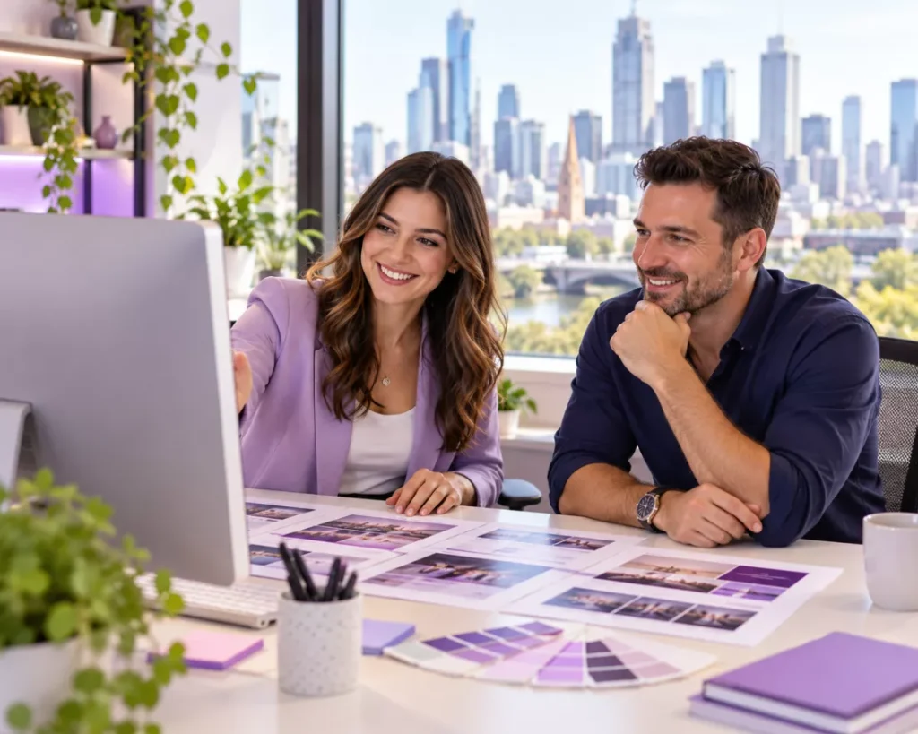 Web designer presenting a new website design to a Melbourne business owner