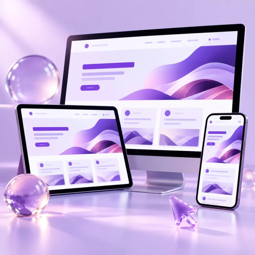 Responsive website design shown on desktop, tablet and phone